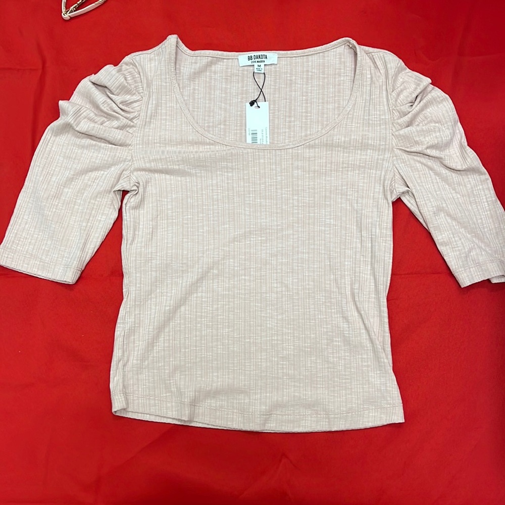 BB Dakota Pink blouse ruffled shoulders